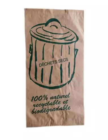 100 sacs à déchets verts en papier kraft 30 + 20 x 60 cm